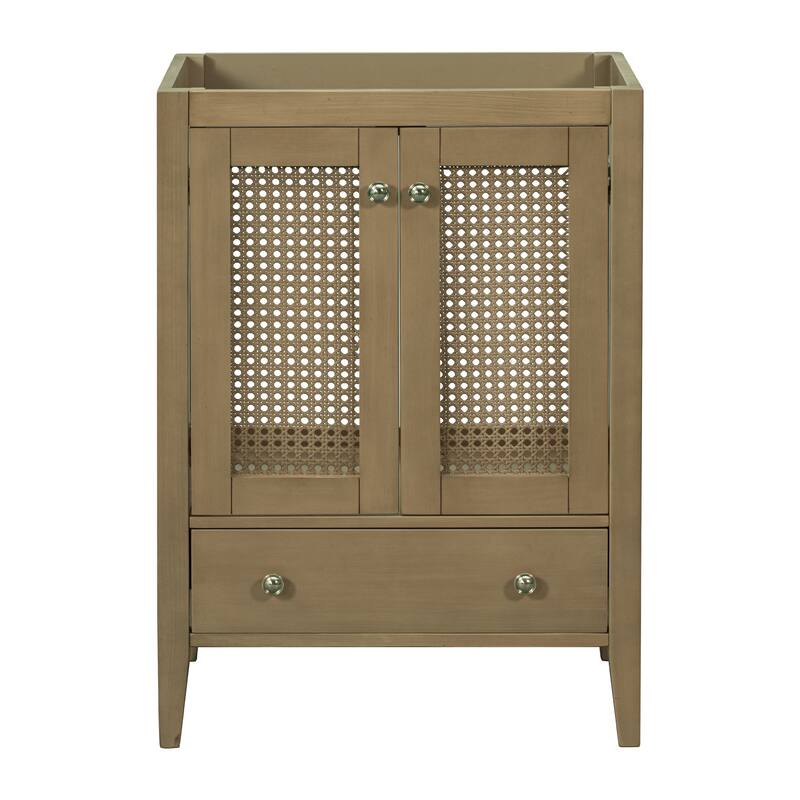 24" Bathroom Vanity without Sink, Base Only, Rattan with Doors